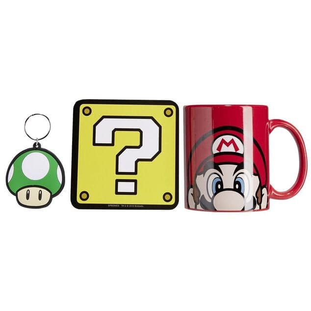 Ensemble exclusif Mario Nintendo: Mug, sous-verre et porte-clé - 3 pièces
