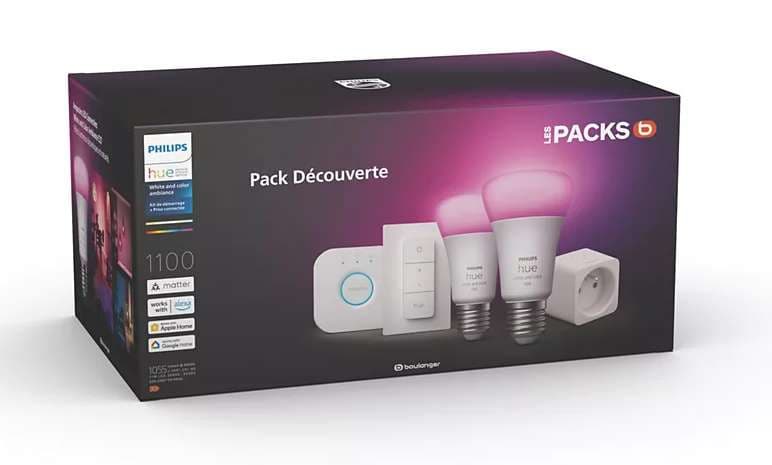 Ensemble Philips Hue : 2 Ampoules White and Color E27 (1100 lm) + Pont de connexion + Dimmer Switch + Prise connectée