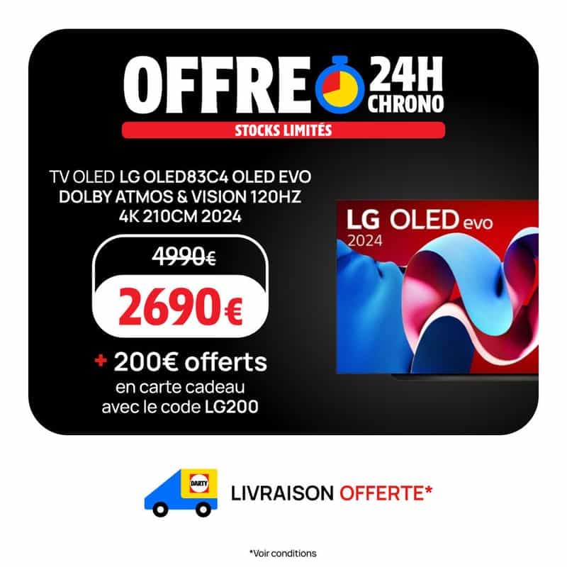 Téléviseur LG OLED83C4 de 83 pouces - OLED Evo, 4K, 144Hz, HDR10 Pro, Dolby Vision, FreeSync Premium / G-Sync