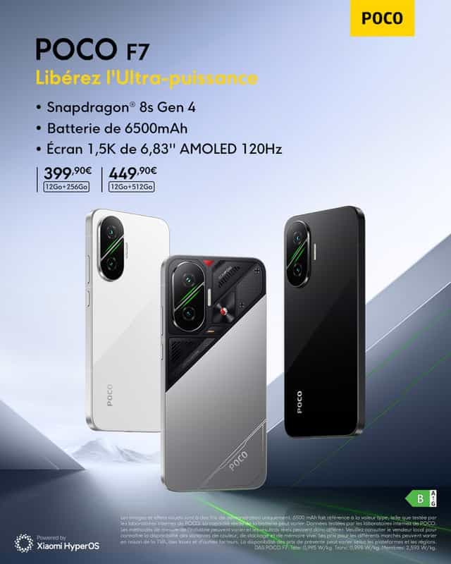 Offres de lancement POCO F7 : jusqu'à 12/512 Go avec cadeaux exclusifs et reprise