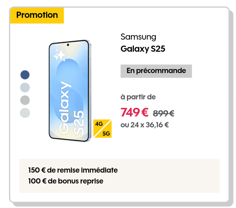 Offre Exclusive: Smartphone Samsung Galaxy S25 256 Go avec Bonus Reprise de 100€ + Buds Offerts