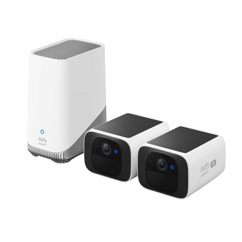 Lot Eufy Caméras Extérieures SoloCam S220 2 avec HomeBase 3 - Sans Fil Solaire, Résolution 2K, Compatible Alexa, Wi-Fi