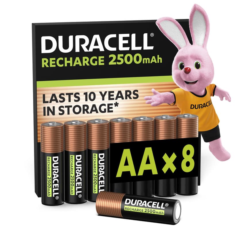 Lot de 8 piles rechargeables Duracell AA 2500mAh
