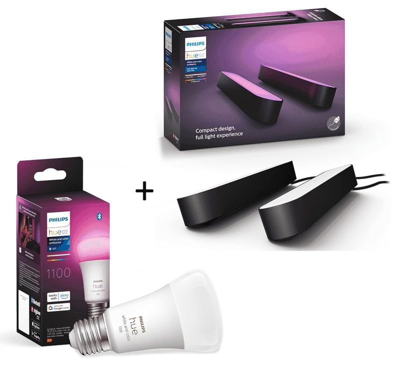 Pack de 2 Lampes Philips Hue Play + Ampoule Connectée Hue White & Color Ambiance
