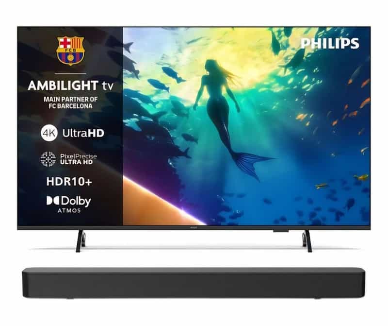 Combo TV 65" Philips 65PUS8010 et Barre de Son TAB4000 : 4K UHD, Ambilight, Dolby Atmos