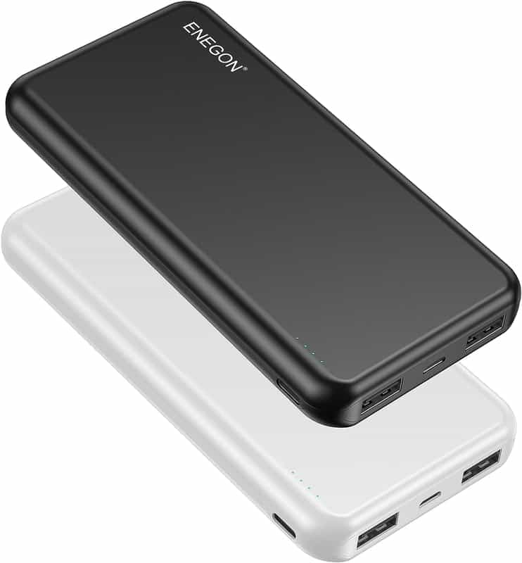 ENEGON Power Bank 10000mAh(2-Pack),Batteria Caricatore Portatile con 4 in 1 USB-C Ingressi/Uscite 5V/2.1A,Mini Powerbank per Apple iPhone 14/13/12/11,iPad,AirPods Pro,Xiaomi,Huawei,Samsung(Nero+Bianco