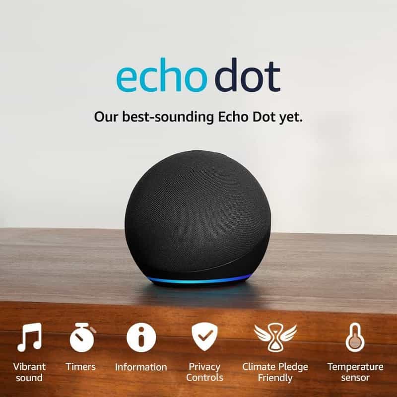 Echo Dot (5th generation, 2022 release) | Big vibrant sound Wi-Fi and Bluetooth smart speaker with Alexa | Charcoal