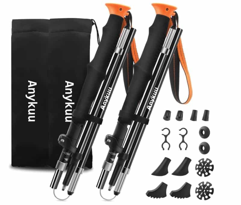 Anykuu 2pcs Bastones de Senderismo Ajustar la Longitud 110-130cm, Bastones Marcha Nordica Plegables con Bolsas de Aleación de Aluminio para Viaje