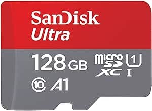 SanDisk 128 Go Ultra microSDXC UHS-I Carte + Adaptateur SD, avec jusqu'à 140 Mo/s, Classe 10, U1, homologuée A1
