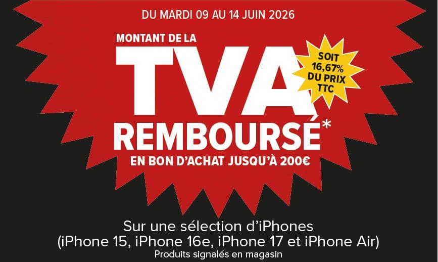 Remboursement TVA en bon d’achat sur les iPhone 15 et plus