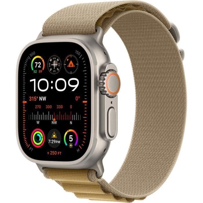 Smartwatch Apple Watch Ultra 2 GPS + Cellular - 49mm, Titane naturel, Bracelet en cuir tan alpin