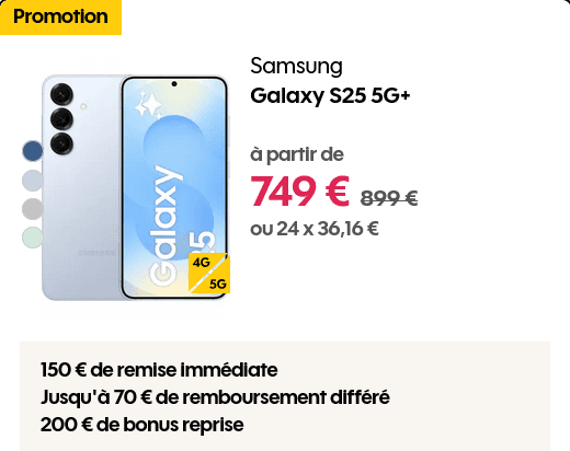 Smartphone Samsung Galaxy S25 6,2" 128 Go : 200€ de Bonus Reprise + 70€ d'ODR
