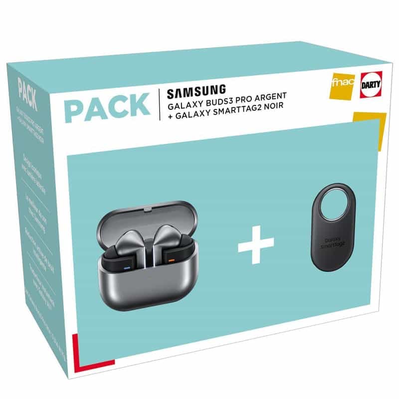 Kit Écouteurs Samsung Galaxy Buds3 Pro Bluetooth Argent + SmartTag2 Noir
