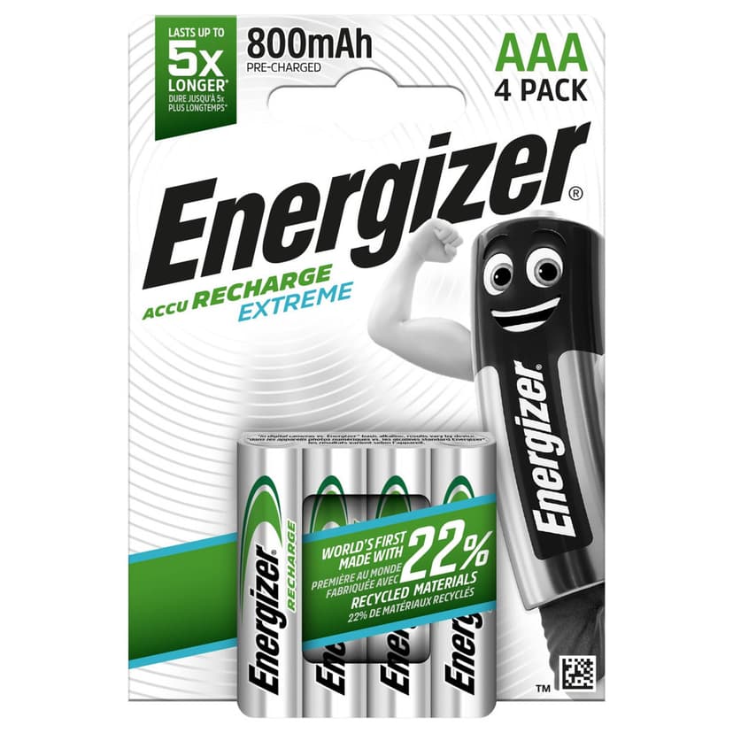 Lot de 4 Piles Rechargeables AAA Energizer Recharge Extreme 800 mAh