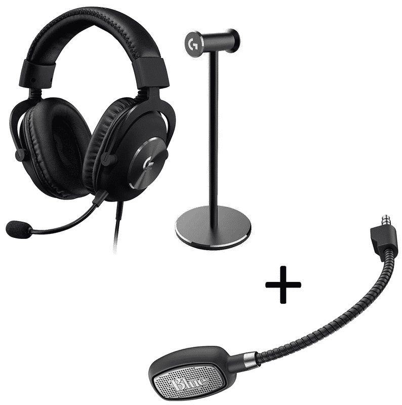Ensemble Casque-Micro Logitech G Pro X (Noir) + Support + Micro Logitech G Blue Icepop