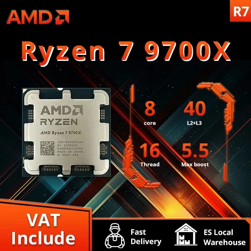 Processeur AMD Ryzen 7 9700X : 8 cœurs, 16 threads, jusqu'à 5.5 GHz