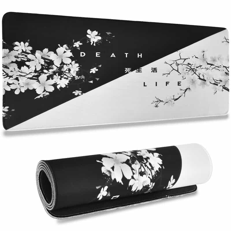 Tapis de Souris KYSUN avec Motif Fleurs de Cerisier Noir et Blanc - Grande Taille 300x800x3mm