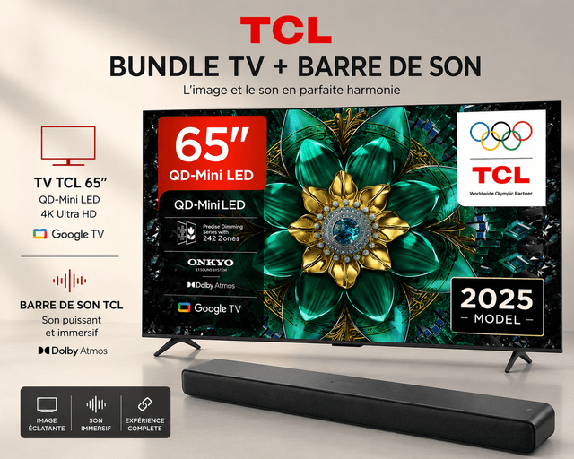 Pack TV 65" TCL 65Q6C + barre de son TCL S45HE - 4K, 144Hz, HDR10+