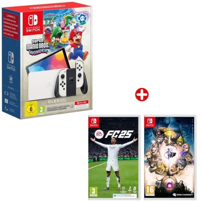 Pack Console Nintendo Switch OLED Super Mario Bros. Wonder + Abonnement 12 mois + Jeux Bonus