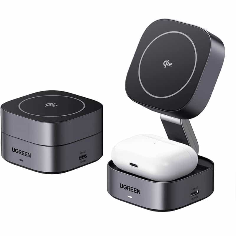 Station de charge sans fil Ugreen pour iPhone, Chargeur Induction 2 en 1 Qi2 15W