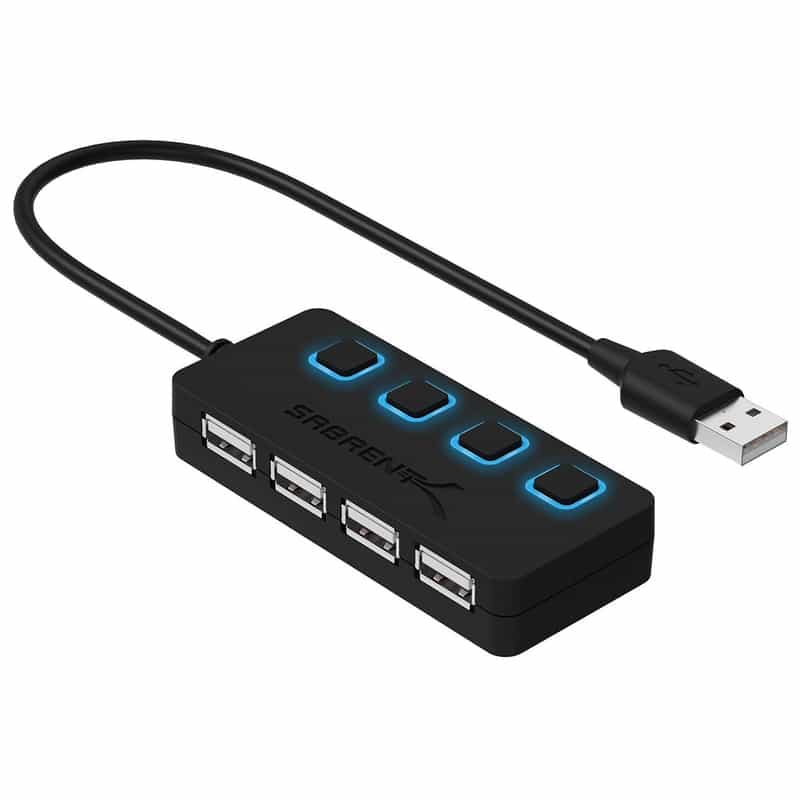 Hub USB 2.0 à 4 Ports avec Boutons d'Alimentation Individuels SABRENT (HB-UMLS)