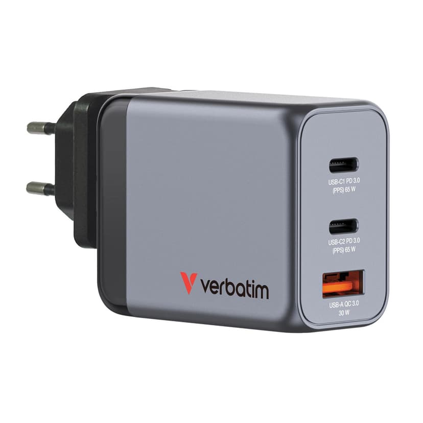 Chargeur mural Verbatim - GaN 65 W, 3 Ports USB-C
