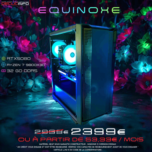 PC Gamer Équinoxe : Ryzen 7 9800X3D, RTX 5080, 32 Go DDR5, SSD 2 To