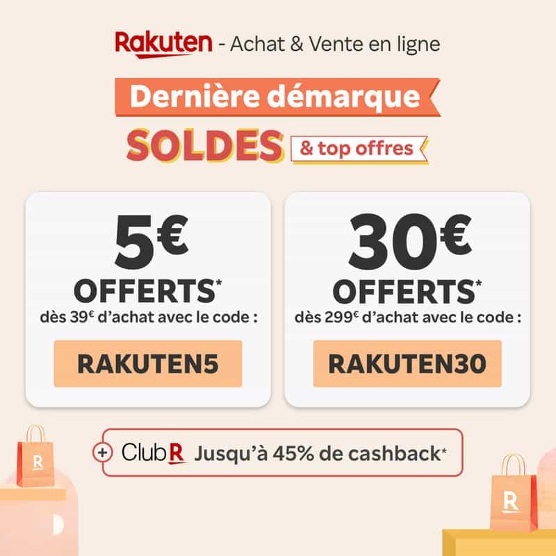 Code promo - Profitez de 5€ ou 30€ de réduction sur vos achats chez Rakuten